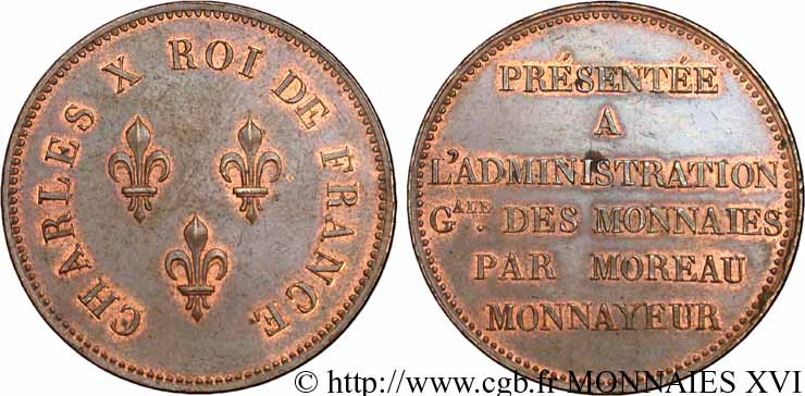 Essai de virole au module de 5 francs par Moreau 1824  VG.2608  AU 