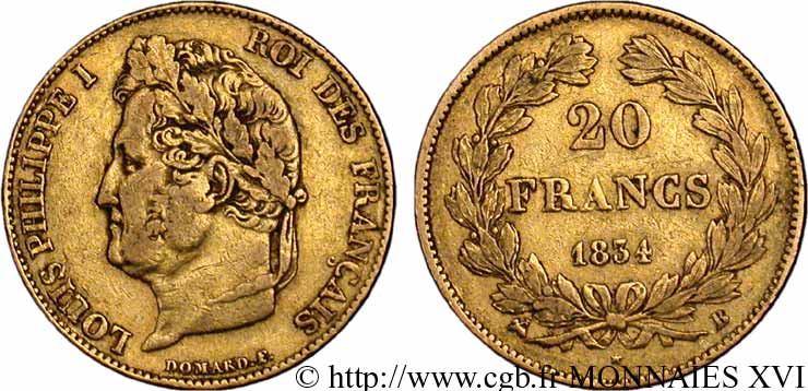 20 francs Louis-Philippe, Domard 1834 Rouen F.527/8 XF 