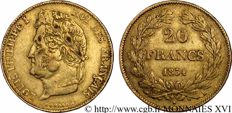 20 francs Louis-Philippe, Domard 1834 Bayonne F.527/9 TTB 