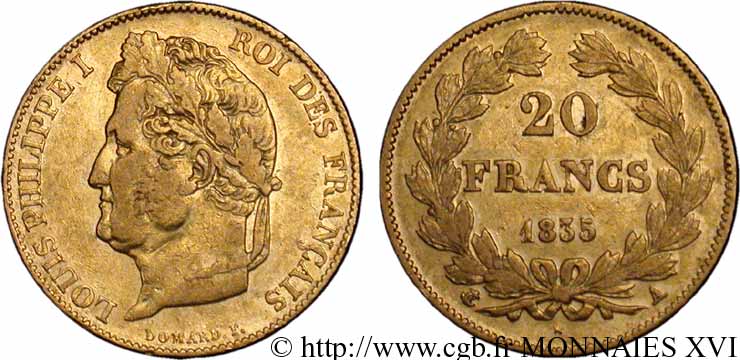 20 francs Louis-Philippe, Domard 1835 Paris F.527/11 XF 