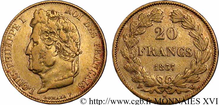 20 francs Louis-Philippe, Domard 1837 Lille F.527/17 XF 