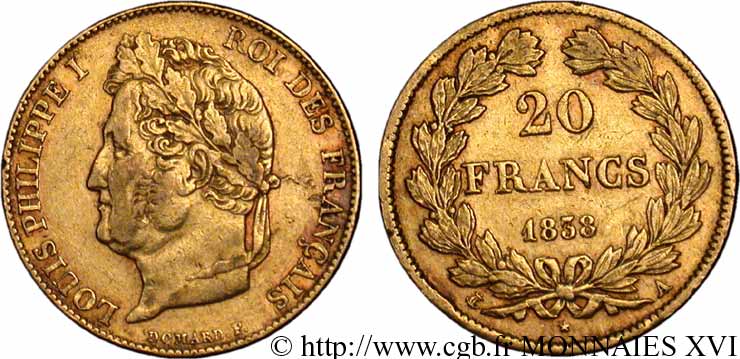 20 francs Louis-Philippe, Domard 1838 Paris F.527/18 TTB 