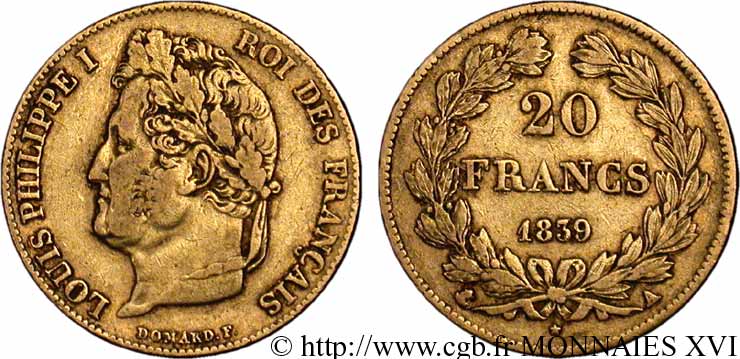 20 francs Louis-Philippe, Domard 1839 Paris F.527/20 MBC 