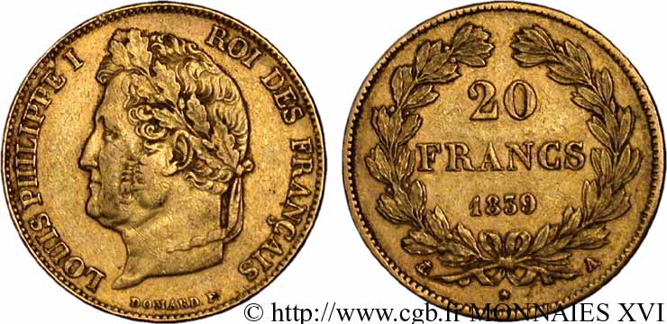 20 francs Louis-Philippe, Domard 1839 Paris F.527/20 MBC 