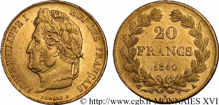 20 francs Louis-Philippe, Domard 1840 Paris F.527/22 AU 