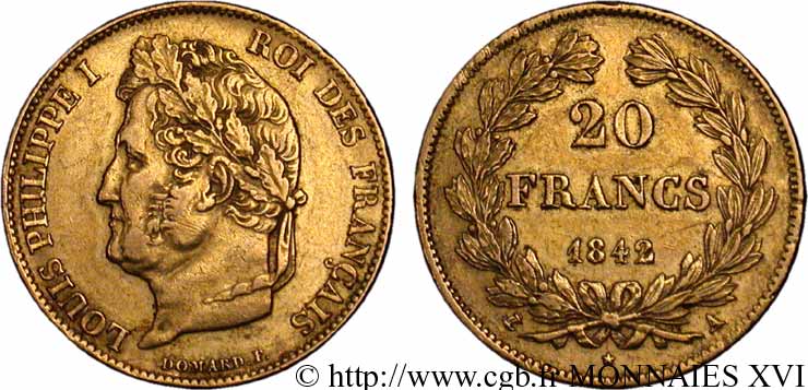 20 francs Louis-Philippe, Domard 1842 Paris F.527/27 BB 