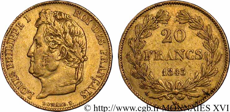 20 francs Louis-Philippe, Domard 1843 Paris F.527/29 TTB 