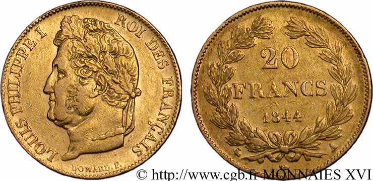 20 francs Louis-Philippe, Domard 1844 Paris F.527/31 MBC 