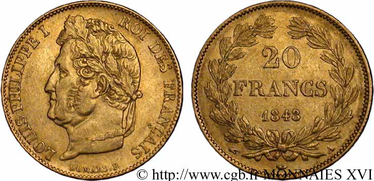 20 francs Louis-Philippe, Domard 1848 Paris F.527/38 XF 