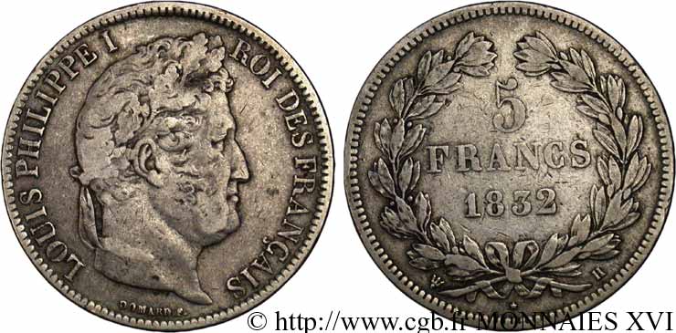 5 francs, Ier type Domard hybride 1832 La Rochelle F.323/2 MB 