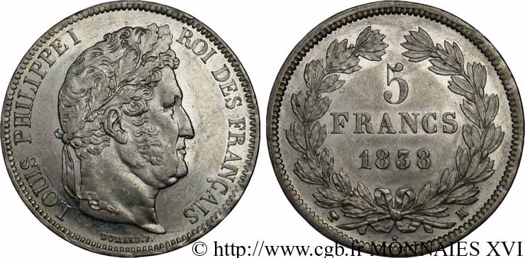 5 francs, IIe type Domard 1838 Marseille F.324/73 EBC 