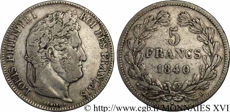 5 francs, IIe type Domard 1840 Lyon F.324/86 TB 