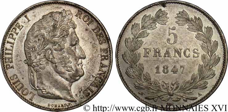 5 francs, IIIe type Domard 1847 Paris F.325/14 VZ 
