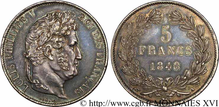 5 francs, IIIe type Domard 1848 Paris F.325/17 SPL 