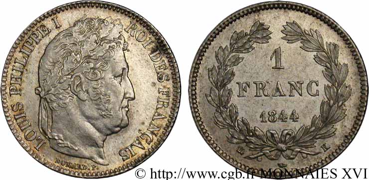 1 franc Louis-Philippe, couronne de chêne 1844 Bordeaux F.210/98 SUP 