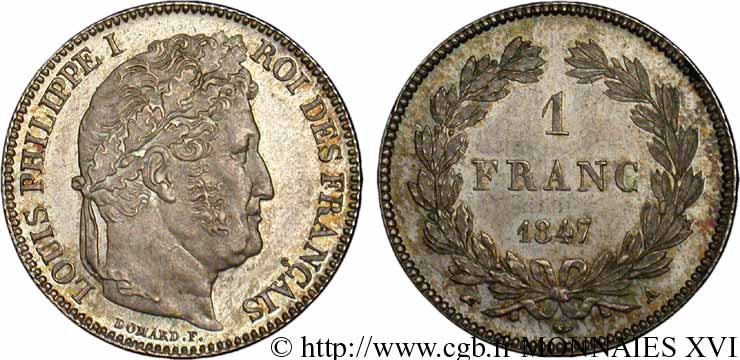 1 franc Louis-Philippe, couronne de chêne 1847 Paris F.210/110 MS 