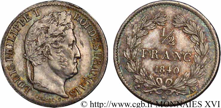1/2 franc Louis-Philippe 1840 Paris F.182/83 AU 