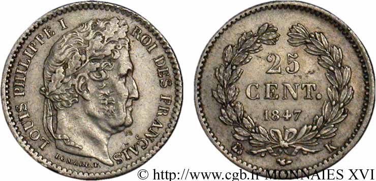 25 centimes Louis-Philippe 1847 Bordeaux F.167/11 MBC 