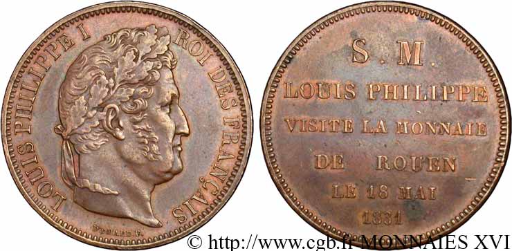 Module de 5 francs , 1er type Domard, visite de la monnaie de Rouen 1831 Rouen VG.2825  VZ 