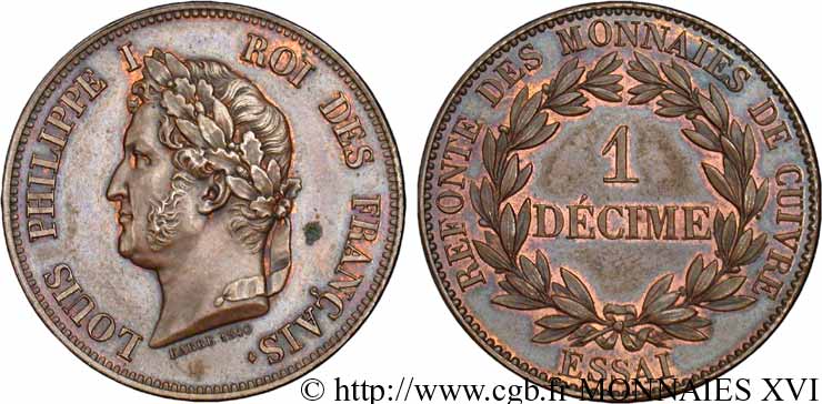 Essai 1 décime en cuivre  1840 Paris VG.2916  EBC 
