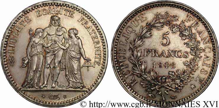 5 francs Hercule Deuxième république 1848  Paris F.326/1 SUP 