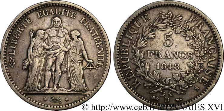 5 francs Hercule Deuxième république 1848  Lyon F.326/3 VF 