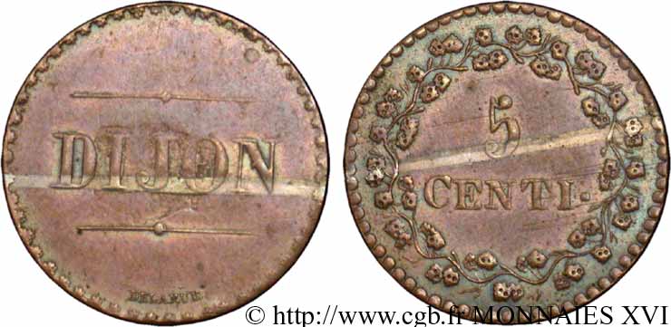 Essai de 5 centimes de Delarue de Dijon 1848  VG.3224  TTB 