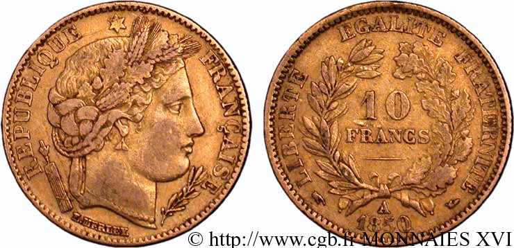 10 francs Cérès Deuxième république, levrette oreille haute 1850 Paris F.504/1 SS 