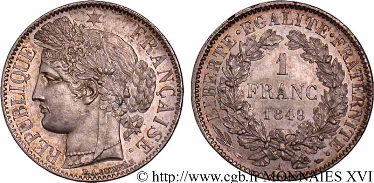 1 franc Cérès Deuxième république 1849 Paris F.211/1 EBC 
