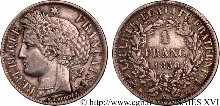1 franc Cérès Deuxième république 1850 Bordeaux F.211/8 MBC 