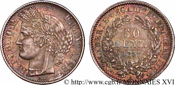 50 centimes Cérès Deuxième république 1850 Paris F.184/2 AU 