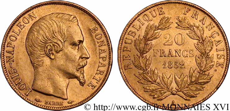 20 francs or Louis-Napoléon 1852 Paris F.530/1 XF 