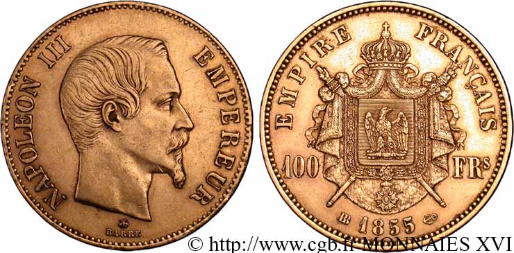 100 francs or Napoléon III tête nue 1855 Strasbourg F.550/2 XF 