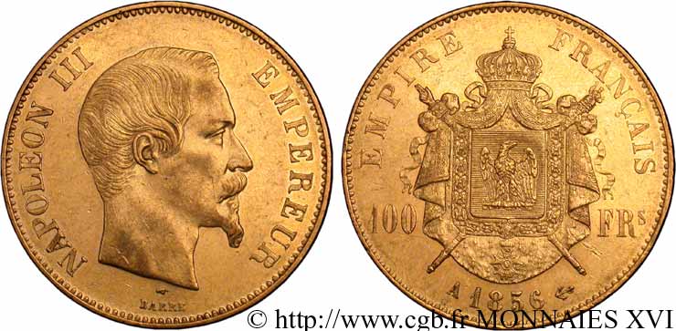 100 francs or Napoléon III tête nue 1856 Paris F.550/3 AU 
