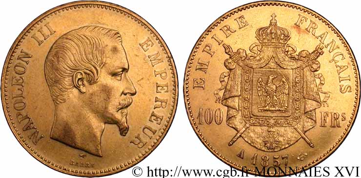 100 francs or Napoléon III tête nue 1857 Paris F.550/4 EBC 