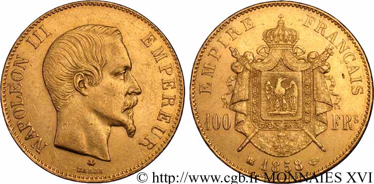 100 francs or Napoléon III tête nue 1858 Strasbourg F.550/6 SS 