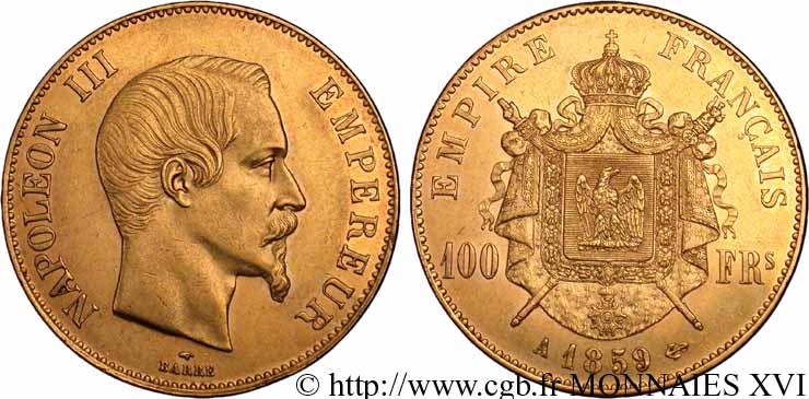 100 francs or Napoléon III tête nue 1859 Paris F.550/7 EBC 