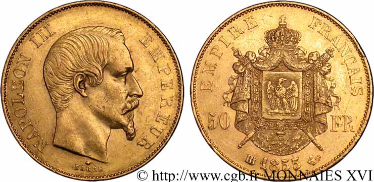 50 francs or Napoléon III, tête nue 1855 Strasbourg F.547/2 XF 