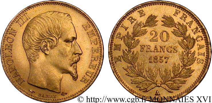 20 francs or Napoléon III, tête nue 1857 Paris F.531/12 AU 