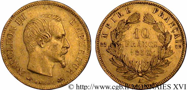 10 francs Napoléon III tête nue, grand module 1856 Paris F.506/3 VZ 
