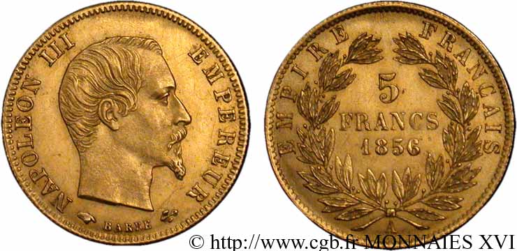 5 francs or Napoléon III tête nue, grand module 1856 Paris F.501/2 EBC 