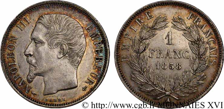 1 franc Napoléon III, tête nue  1858 Paris F.214/11 VZ 