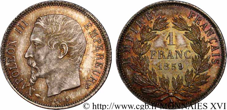1 franc Napoléon III, tête nue  1859 Paris F.214/12 SUP 