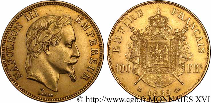 100 francs or Napoléon III, tête laurée 1869 Strasbourg F.551/13 SUP 