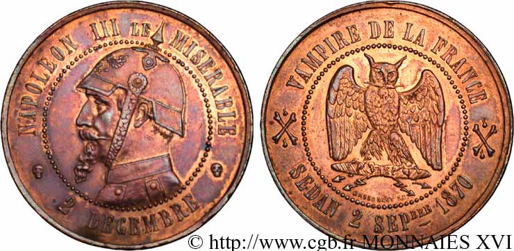 Monnaie satirique, module de 10 centimes 1870   AU 