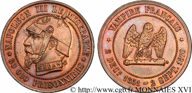 Monnaie satirique, module de 5 centimes 1870   VZ 