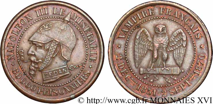 Monnaie satirique, module de 5 centimes 1870   AU 