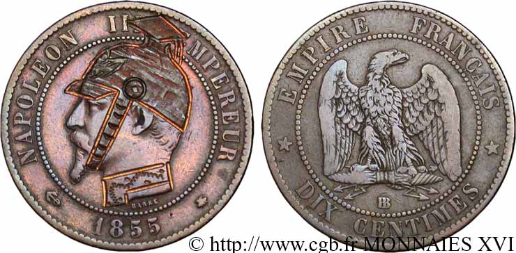Monnaie satirique, module de 10 centimes, regravée 1855 Strasbourg F.133/23 TTB 