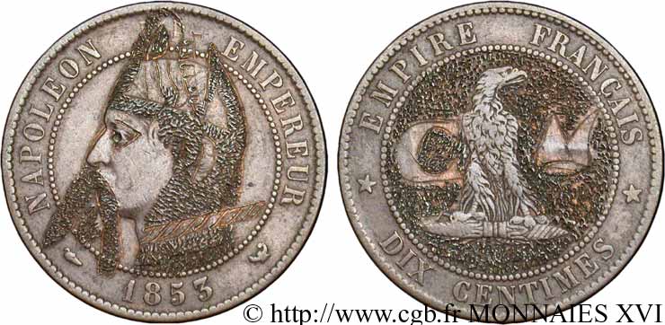 Monnaie satirique, module de 10 centimes, regravée 1853 Lille F.133/10 SS 