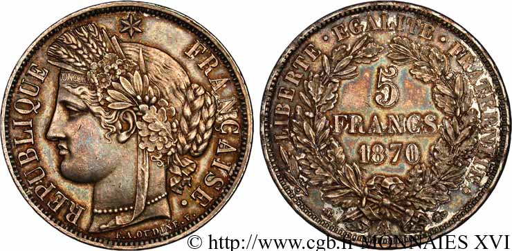 5 francs Cérès avec légende 1870 Paris F.333/1 SUP 